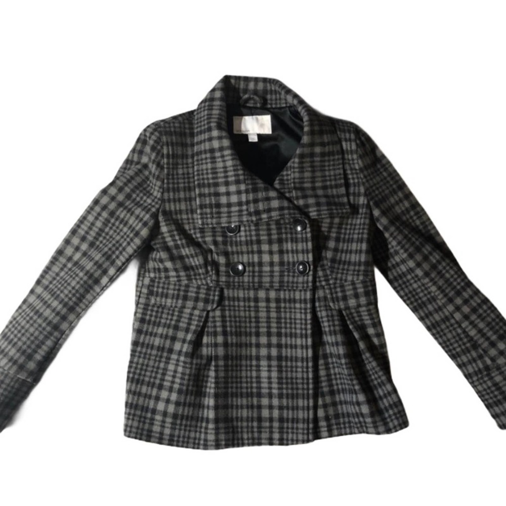 Old Navy Grey Black Plaid Peacoat Size S - Picture 4 of 11